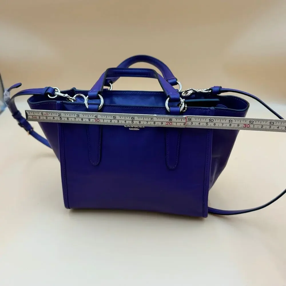 Coach Purple Leather Crosby Mini Carryall Satchel; Elegant Structured Handbag